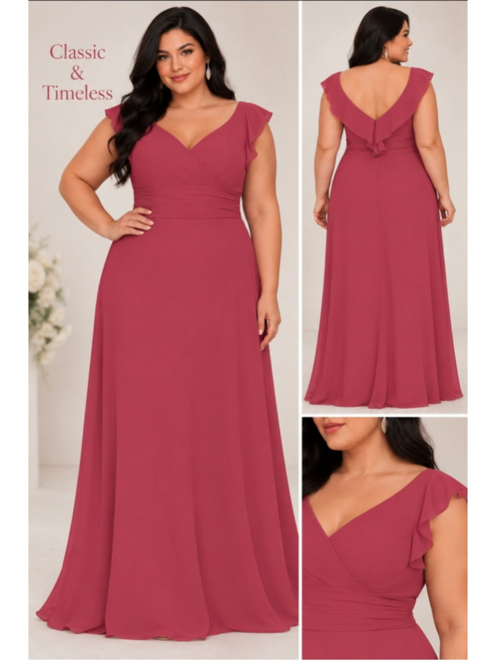 JJ’s House Odelia Cinnamon Rose Empire Chiffon Ruffle Bridesmaid Dress NWT